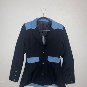 Maniere De Voir Black & Denim Blazer Jacket Women’s Size Medium